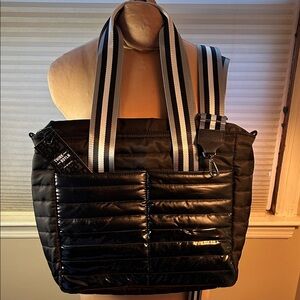 Think Royln Stylish Black Quilted Black large Nylon Tote Bag and crossbody NWT 🎄